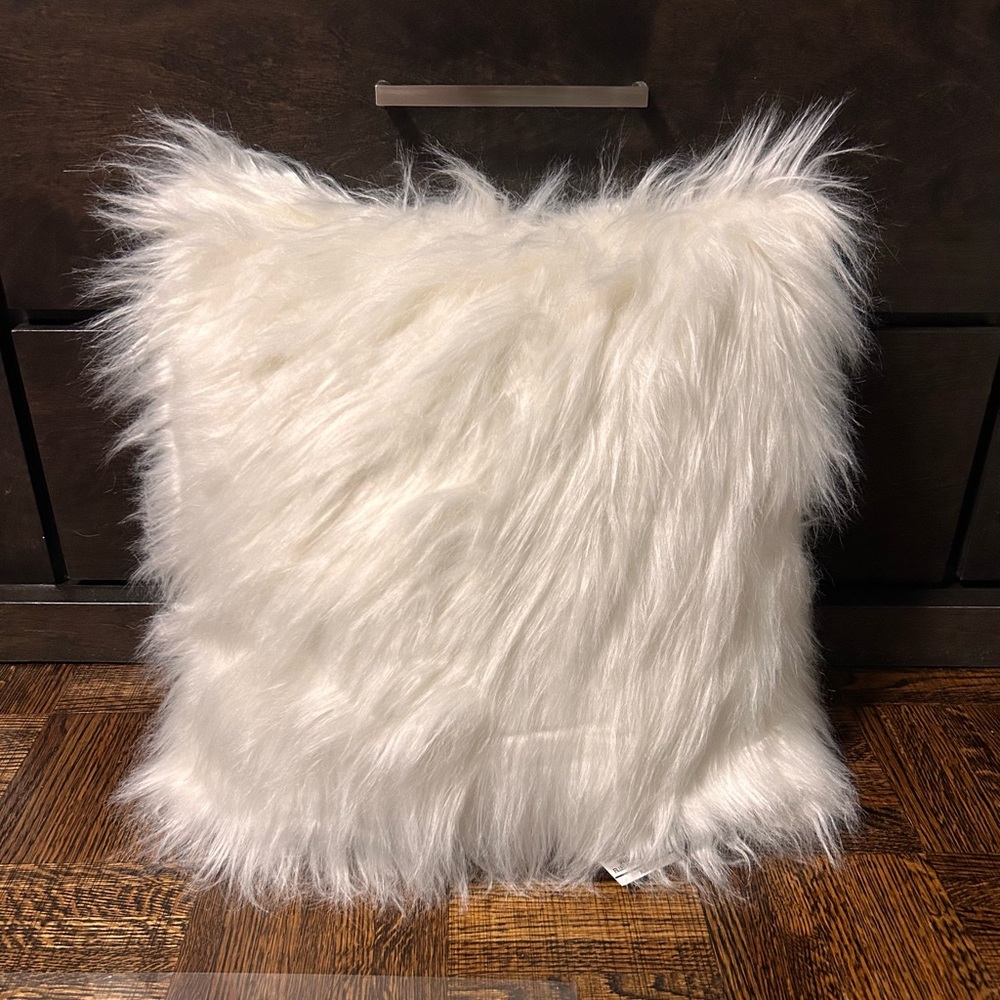 Fluffy White Faux Fur Cushion